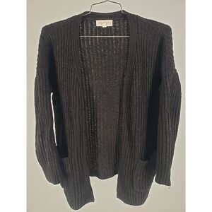 Wild Skye Sweater Womens Sz Large Classic Open Front Knit Pockets Cardigan Black